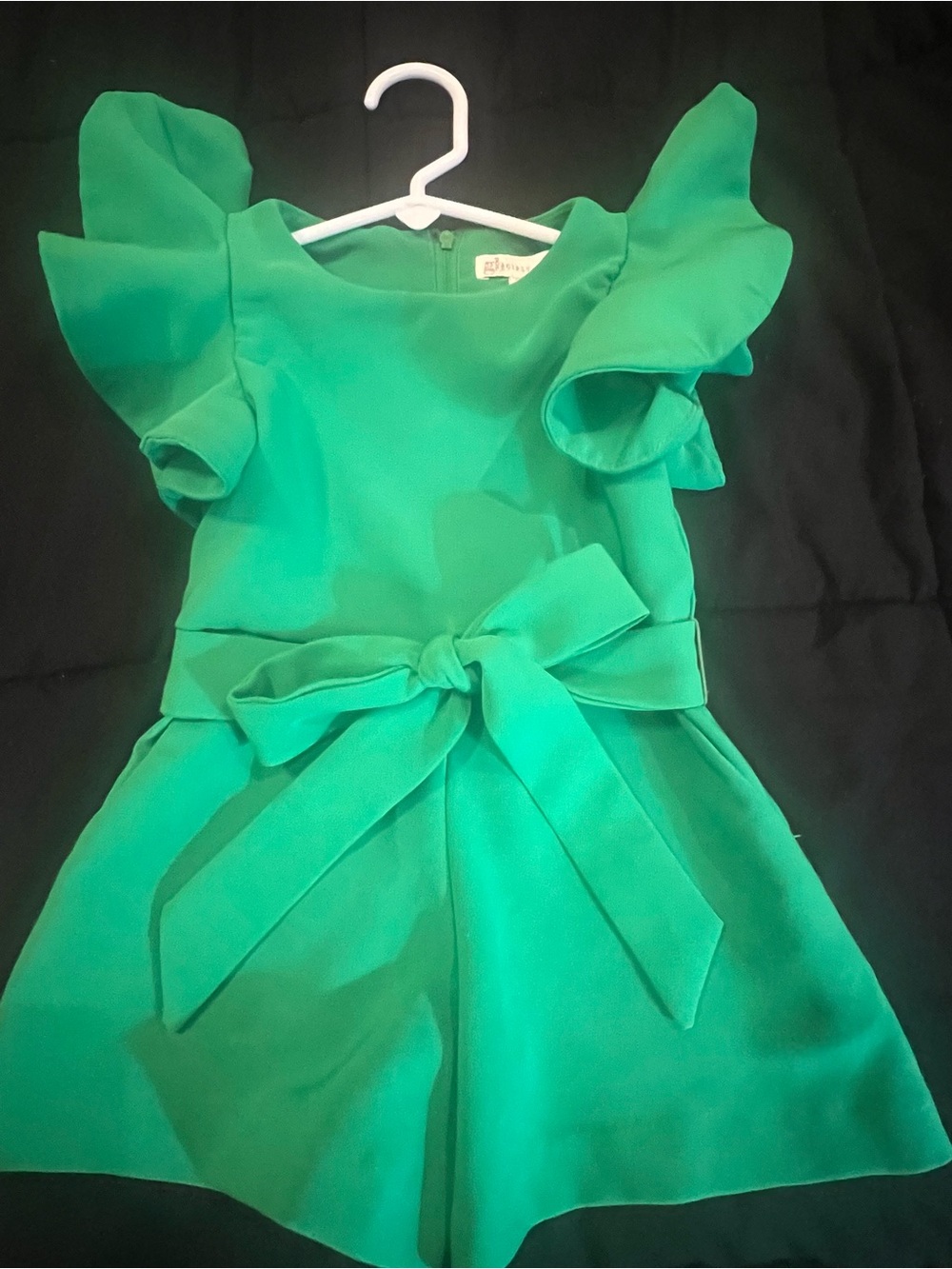 GB Toddler Girls Emerald Green Ruffle Sleeve One Piece Romper with Waist Bow